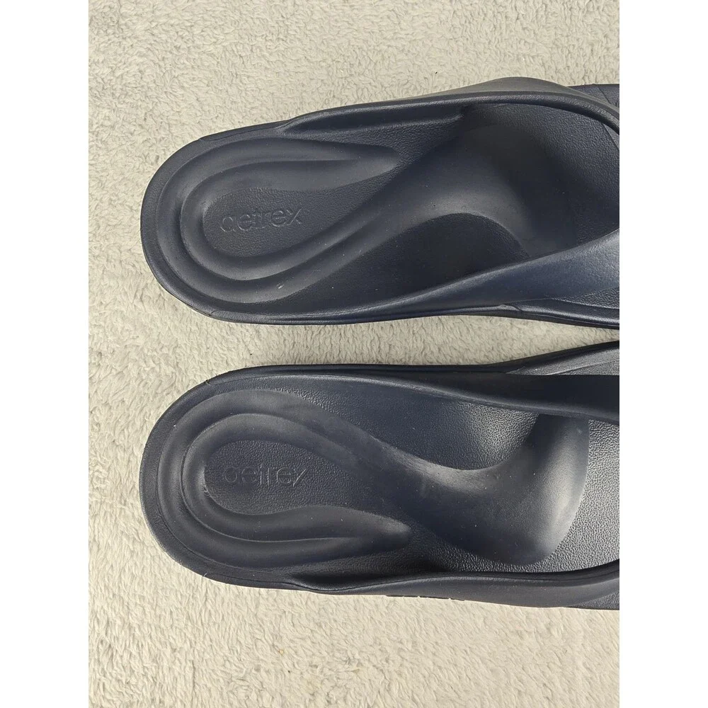 Aetrex Mens Size 13 Navy Blue Thong Sandals Orthotic Comfort Flip Flops Water...